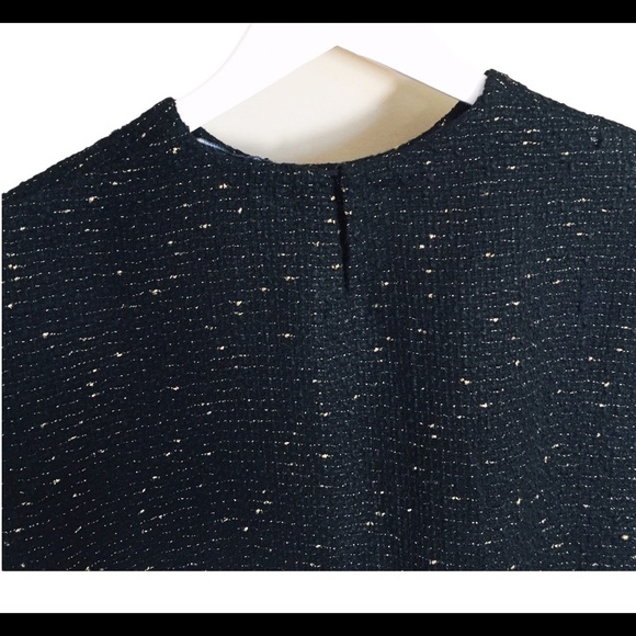 ZARA Woman Metallic Confetti Tweed Boxy Sweater With Back Keyhole Black Sz Small - Picture 8 of 12
